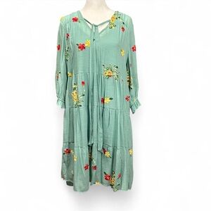Fig and Flower Medium Dress Boho Cottage Prairie Floral Embroidery